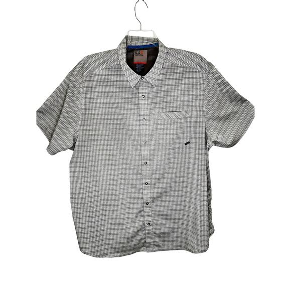 Mens 5.11 Tactical Snap Front Gray Plaid Shirt 2XL Short Sleeve Polyester Work - Picture 1 of 7